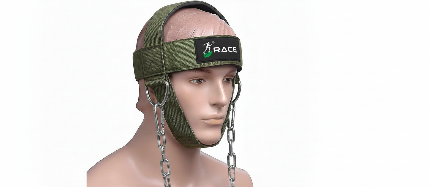 Race Fitness Neck and Head Strengthening Equipment Weight Harness Thick Padded Adjustable Strap with Heavy Duty Steel Chain & Rings for Gym Crossfit Fitness Training Injury Rehab