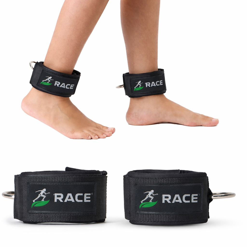 RACE Ankle Straps For Gym With Metal D-rings Unisex Ankle Strap For Cable Machine Exercise Padded Ankle Bands For Leg Extensions, Kickback Ankle Gym Accessories For Men Workout Neoprene