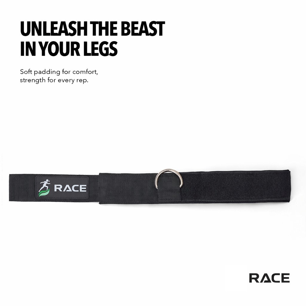 RACE Ankle Straps For Gym With Metal D-rings Unisex Ankle Strap For Cable Machine Exercise Padded Ankle Bands For Leg Extensions, Kickback Ankle Gym Accessories For Men Workout Neoprene