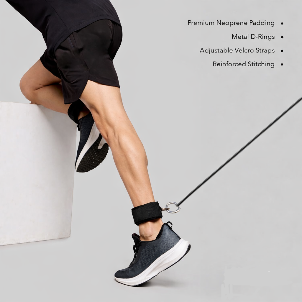 RACE Ankle Straps For Gym With Metal D-rings Unisex Ankle Strap For Cable Machine Exercise Padded Ankle Bands For Leg Extensions, Kickback Ankle Gym Accessories For Men Workout Neoprene
