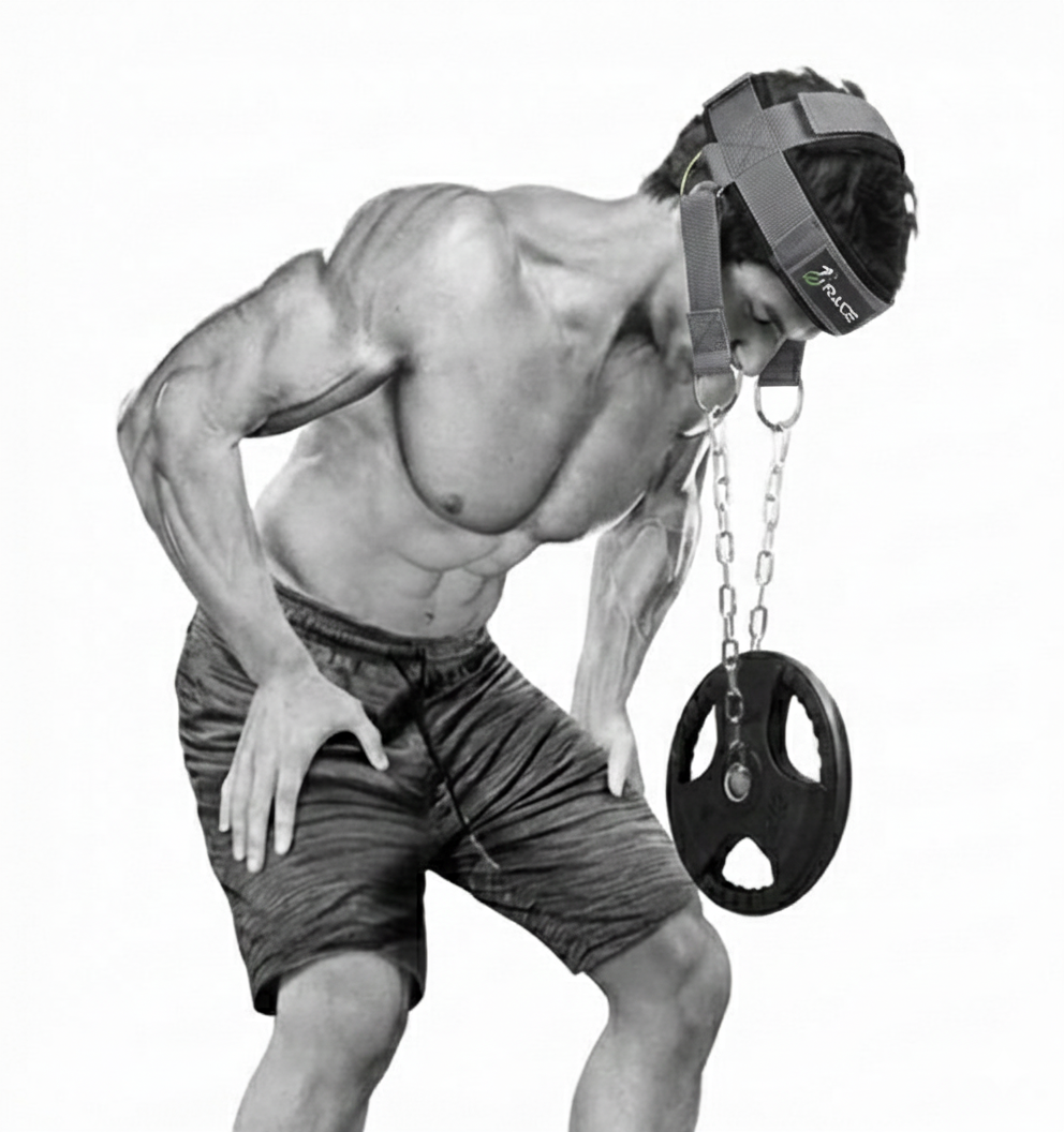 Race Fitness Neck and Head Strengthening Equipment Weight Harness Thick Padded Adjustable Strap with Heavy Duty Steel Chain & Rings for Gym Crossfit Fitness Training Injury Rehab