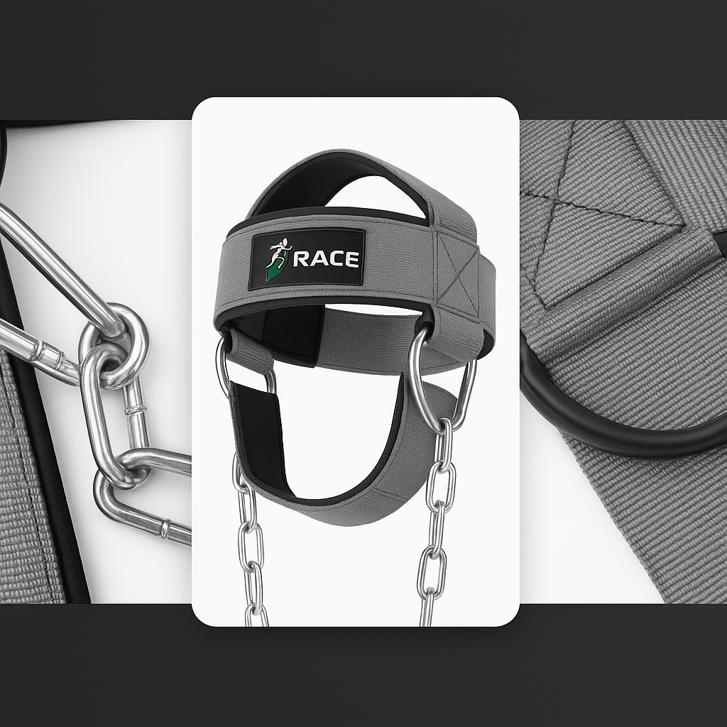 Race Fitness Neck and Head Strengthening Equipment Weight Harness Thick Padded Adjustable Strap with Heavy Duty Steel Chain & Rings for Gym Crossfit Fitness Training Injury Rehab