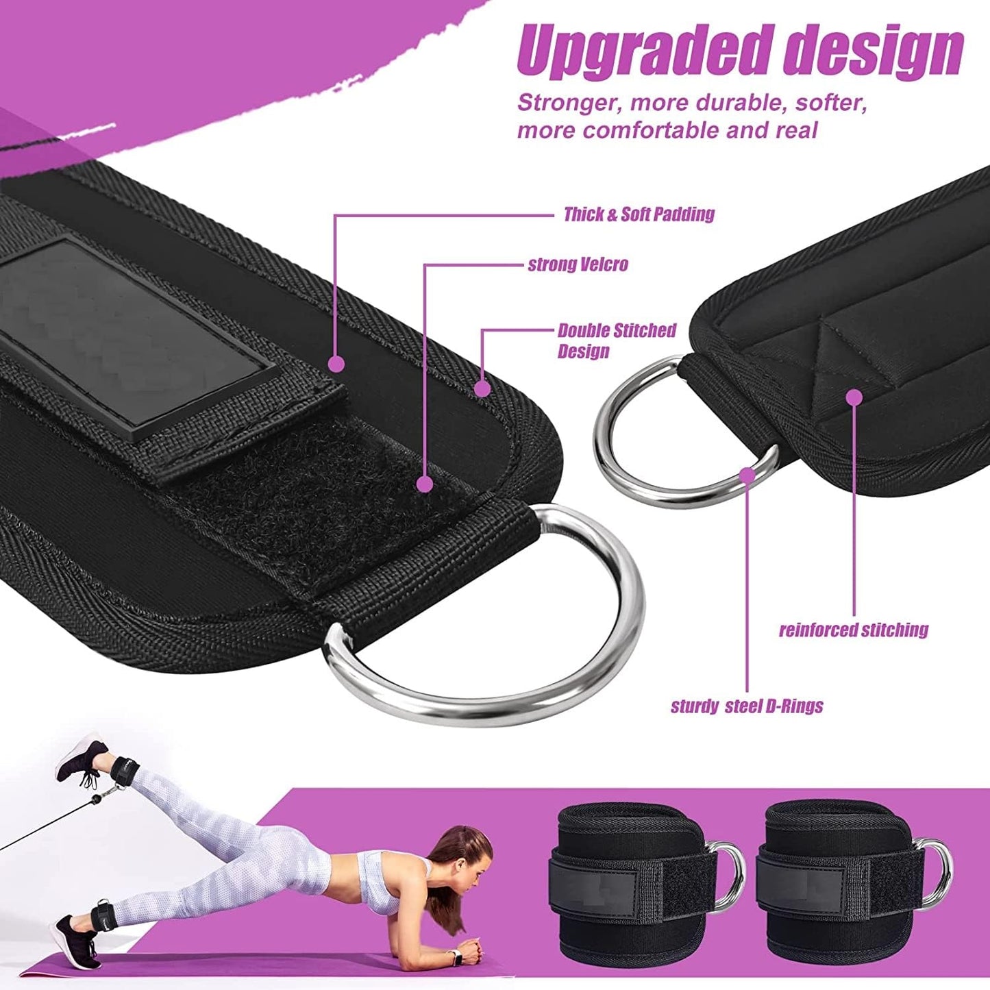 Race Fitness Ankle Straps For Gym With Metal D-rings Unisex Ankle Strap For Cable Machine Exercise Padded Ankle Bands For Leg Extensions, Kickback Ankle Gym Accessories For Men and Women Workout