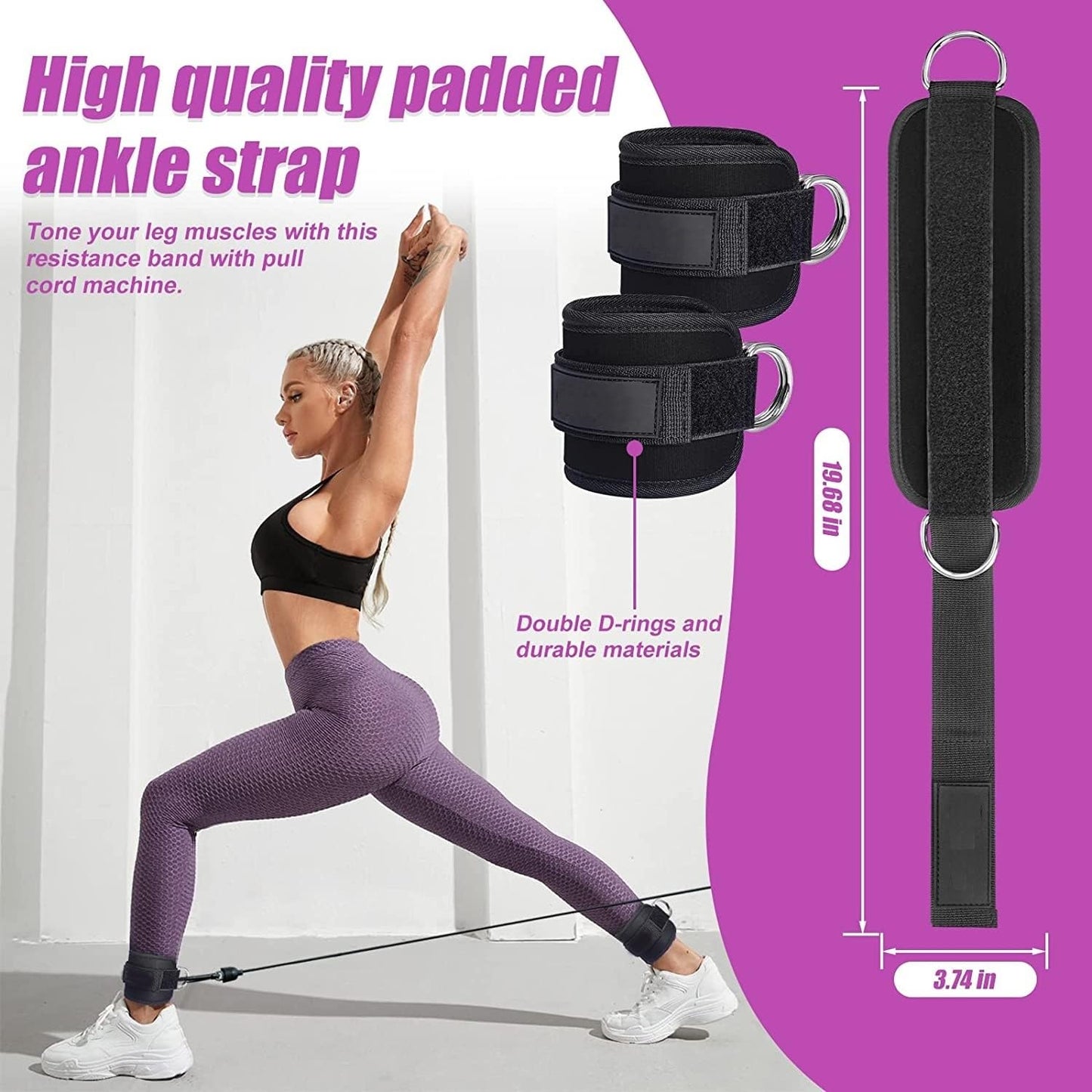 Race Fitness Ankle Straps For Gym With Metal D-rings Unisex Ankle Strap For Cable Machine Exercise Padded Ankle Bands For Leg Extensions, Kickback Ankle Gym Accessories For Men and Women Workout