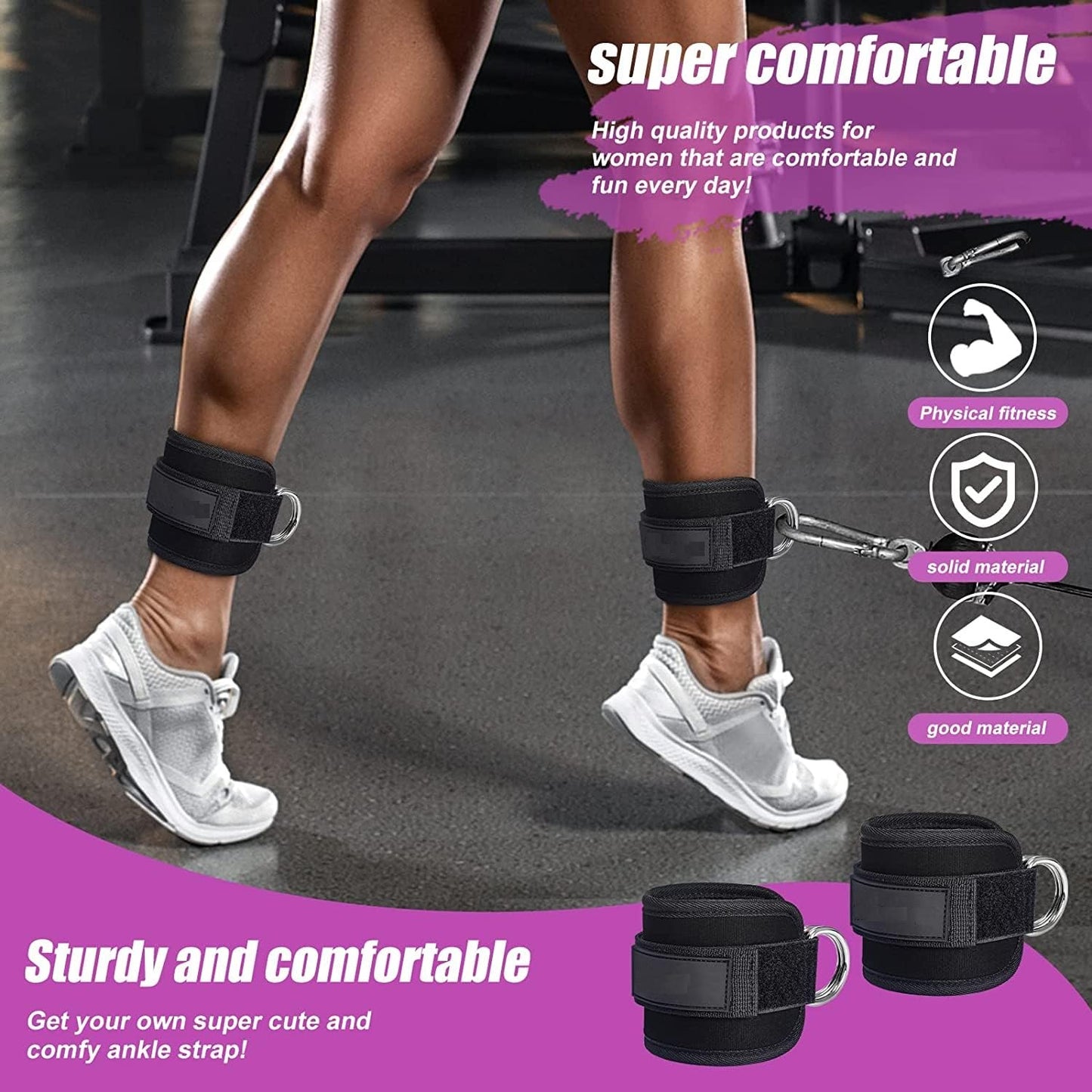 Race Fitness Ankle Straps For Gym With Metal D-rings Unisex Ankle Strap For Cable Machine Exercise Padded Ankle Bands For Leg Extensions, Kickback Ankle Gym Accessories For Men and Women Workout